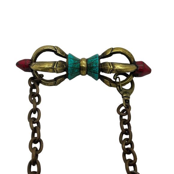 Tibetan Buddhism Dorje Phurpa Pestle Vajra Talismans FaQi Brass Red Turquoise - Picture 7 of 15